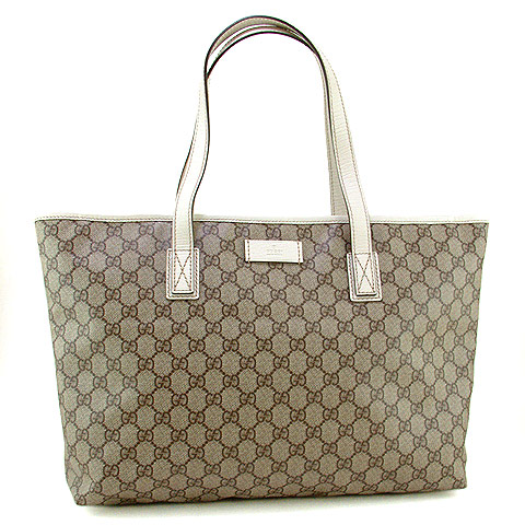 Authentic Gucci PVC GG Leather Tote Bag 211120 White